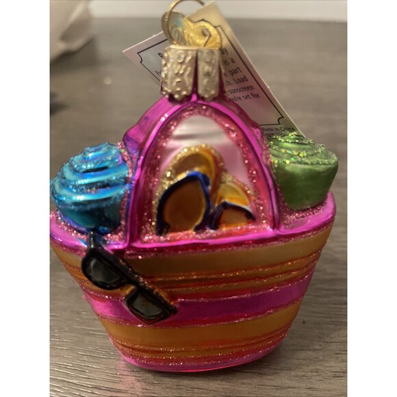 Old World Christmas Beach Bag Ornament - NEW towel, sunglasses flip-flops - Picture 3 of 5